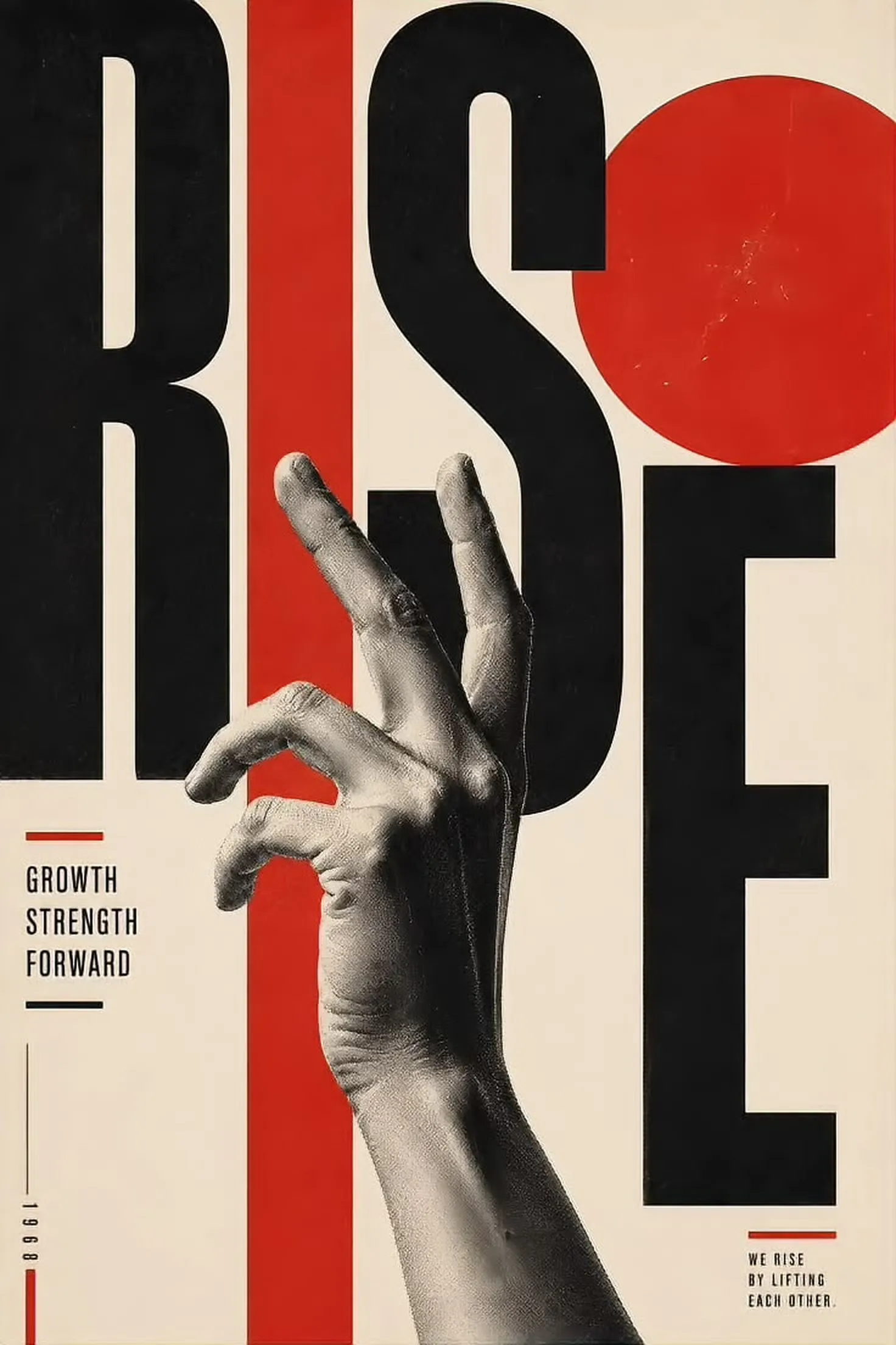 Rise 主题插图：向上伸展的手与红色圆日